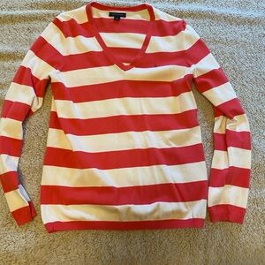 Tommy Hilfiger pink and white V-Neck Sweater